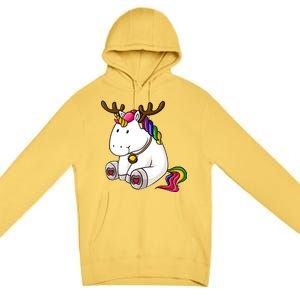 Cute Christmas Comic Reindeer Unicorn Premium Pullover Hoodie