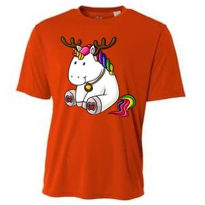 Cute Christmas Comic Reindeer Unicorn Cooling Performance Crew T-Shirt