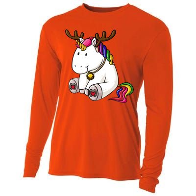 Cute Christmas Comic Reindeer Unicorn Cooling Performance Long Sleeve Crew