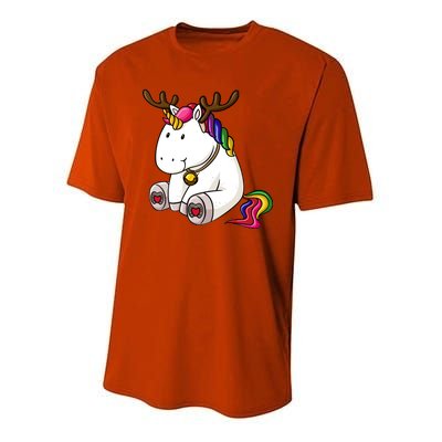 Cute Christmas Comic Reindeer Unicorn Youth Performance Sprint T-Shirt