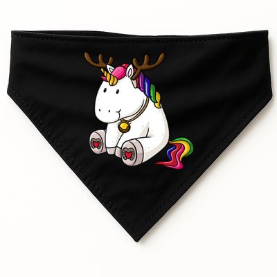 Cute Christmas Comic Reindeer Unicorn USA-Made Doggie Bandana