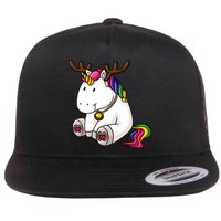 Cute Christmas Comic Reindeer Unicorn Flatbill Hat