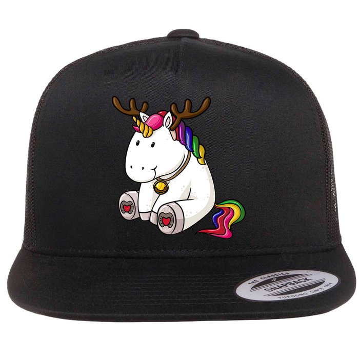 Cute Christmas Comic Reindeer Unicorn Flatbill Hat