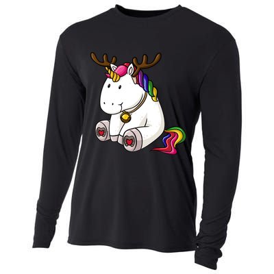 Cute Christmas Comic Reindeer Unicorn Cooling Performance Long Sleeve Crew