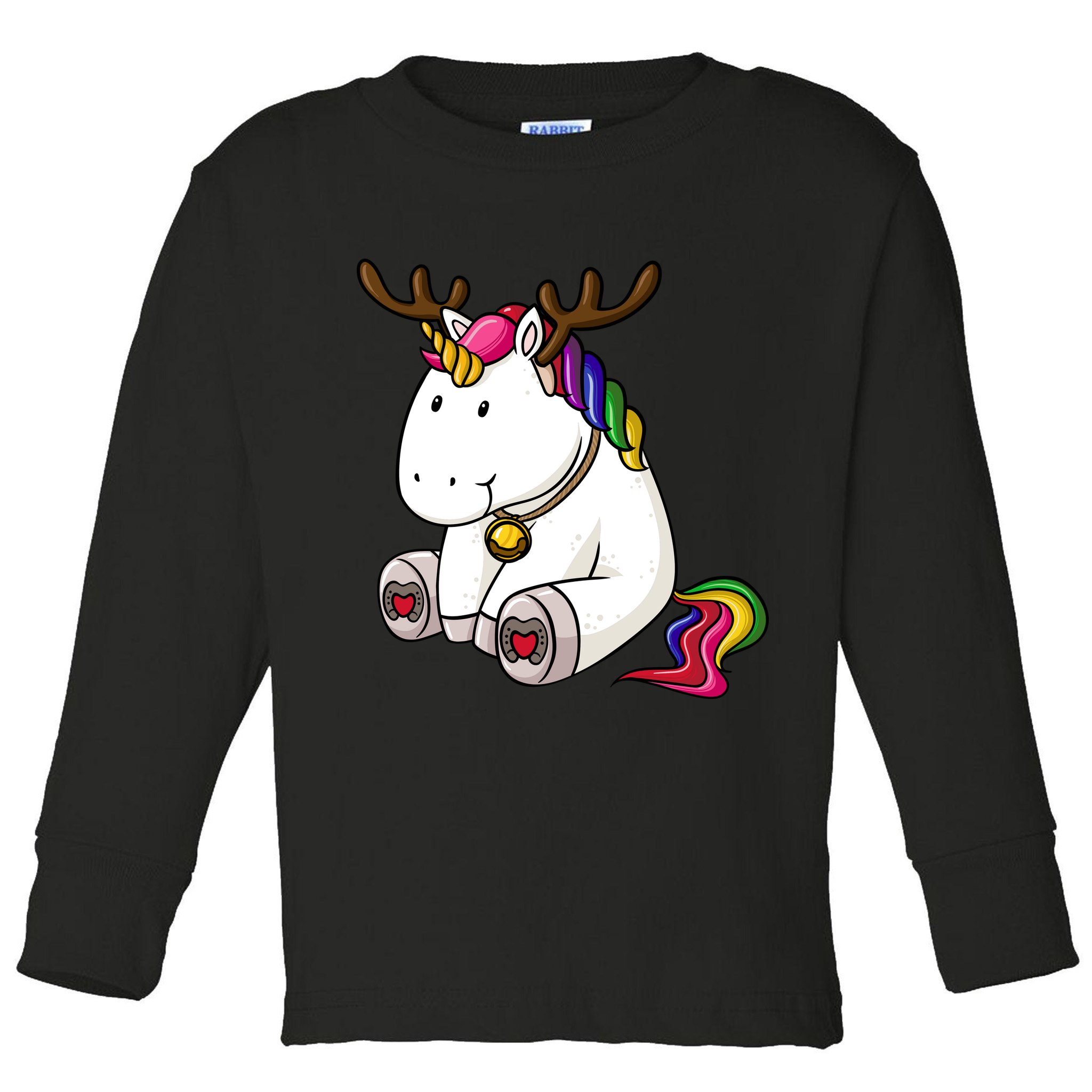 Cute Christmas Comic Reindeer Unicorn Toddler Long Sleeve Shirt