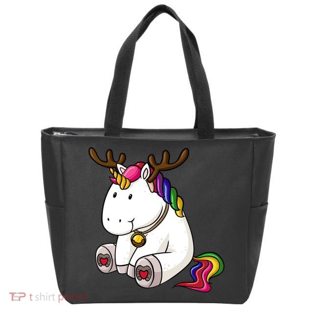Cute Christmas Comic Reindeer Unicorn Zip Tote Bag