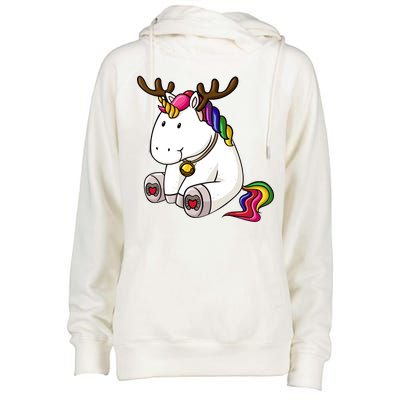 Cute Christmas Comic Reindeer Unicorn Womens Funnel Neck Pullover Hood