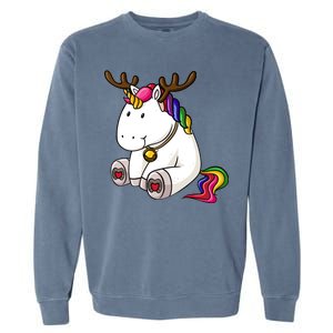 Cute Christmas Comic Reindeer Unicorn Garment-Dyed Sweatshirt