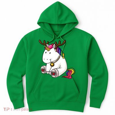 Cute Christmas Comic Reindeer Unicorn Hoodie