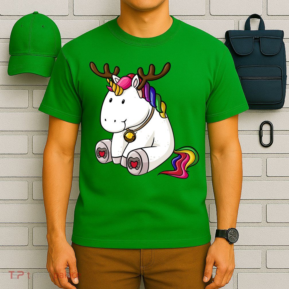 Cute Christmas Comic Reindeer Unicorn T-Shirt