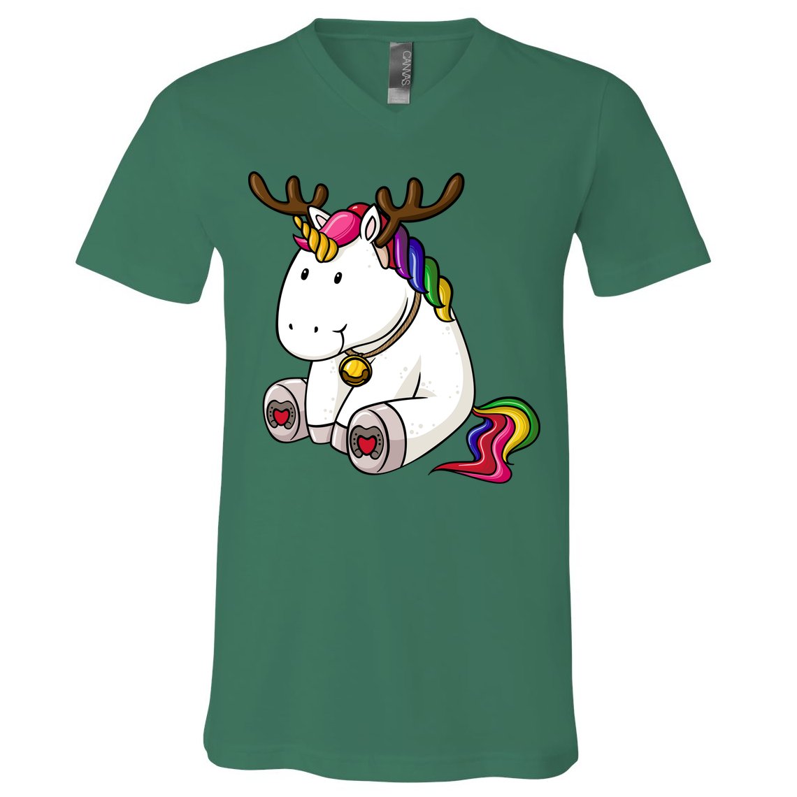 Cute Christmas Comic Reindeer Unicorn V-Neck T-Shirt