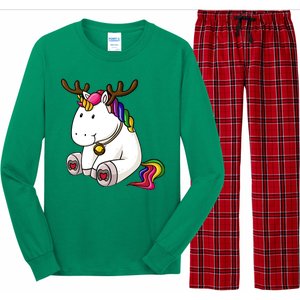 Cute Christmas Comic Reindeer Unicorn Long Sleeve Pajama Set