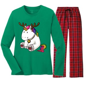 Cute Christmas Comic Reindeer Unicorn Women's Long Sleeve Flannel Pajama Set 