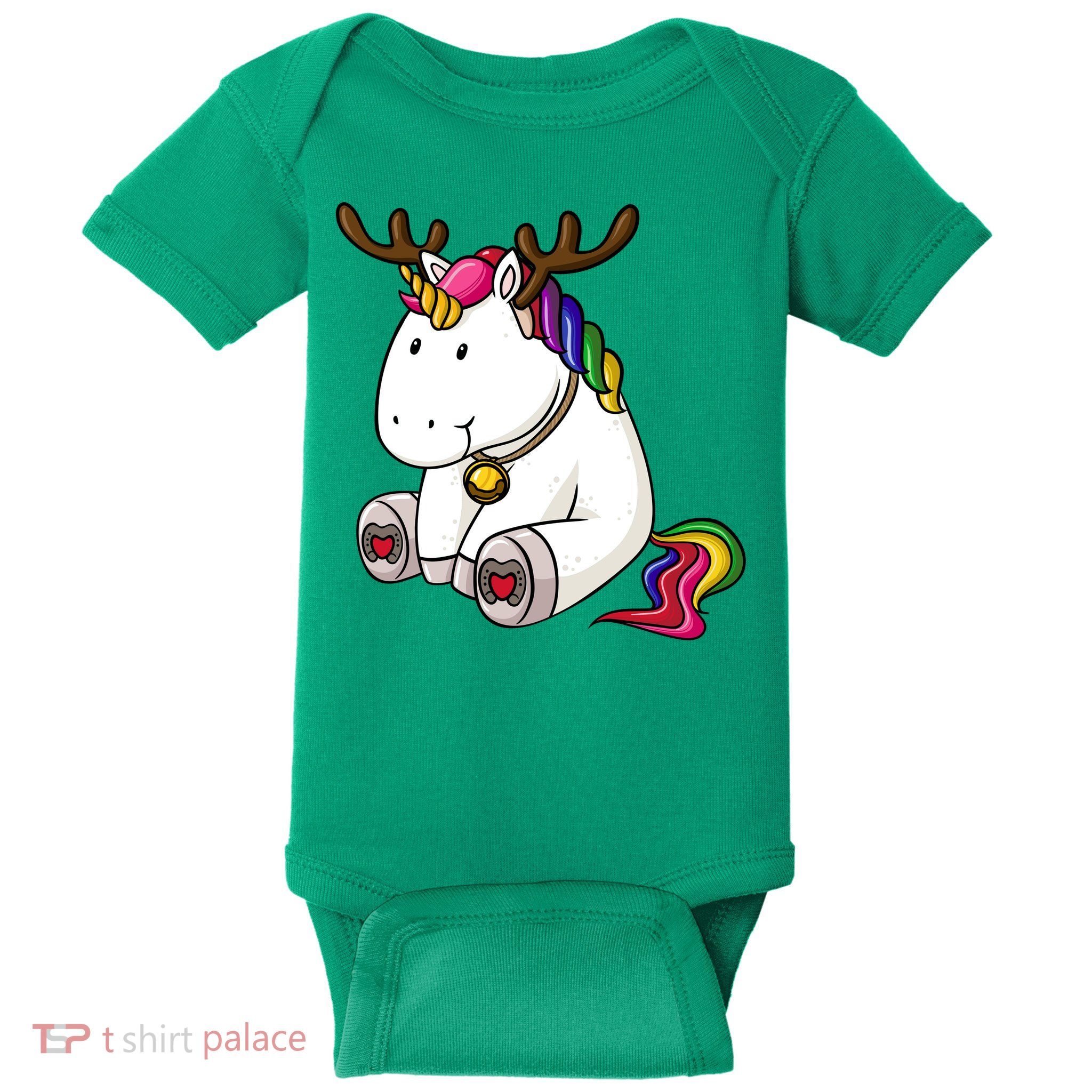Cute Christmas Comic Reindeer Unicorn Baby Bodysuit