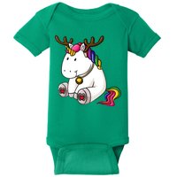 Cute Christmas Comic Reindeer Unicorn Baby Bodysuit