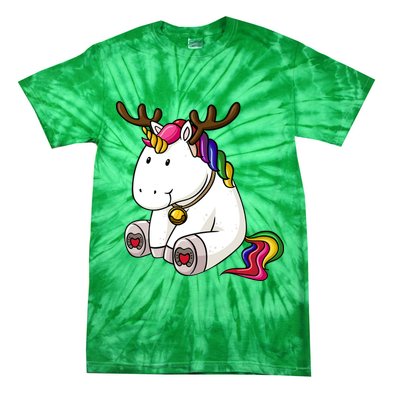 Cute Christmas Comic Reindeer Unicorn Tie-Dye T-Shirt