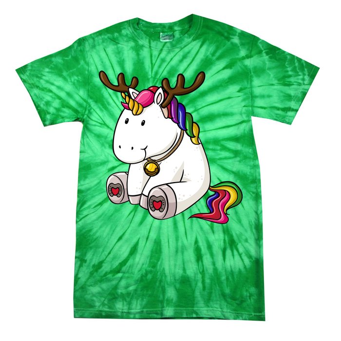 Cute Christmas Comic Reindeer Unicorn Tie-Dye T-Shirt