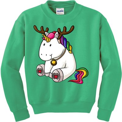 Cute Christmas Comic Reindeer Unicorn Kids Sweatshirt