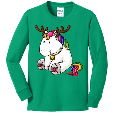 Cute Christmas Comic Reindeer Unicorn Kids Long Sleeve Shirt