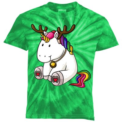 Cute Christmas Comic Reindeer Unicorn Kids Tie-Dye T-Shirt