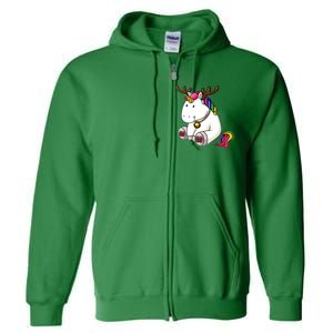 Cute Christmas Comic Reindeer Unicorn Full Zip Hoodie