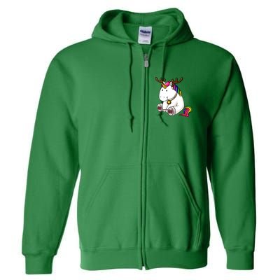 Cute Christmas Comic Reindeer Unicorn Full Zip Hoodie