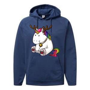 Cute Christmas Comic Reindeer Unicorn Performance Fleece Hoodie