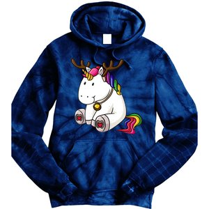 Cute Christmas Comic Reindeer Unicorn Tie Dye Hoodie