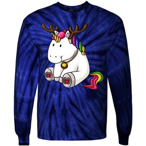 Cute Christmas Comic Reindeer Unicorn Tie-Dye Long Sleeve Shirt