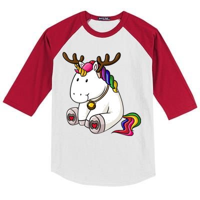 Cute Christmas Comic Reindeer Unicorn Kids Colorblock Raglan Jersey