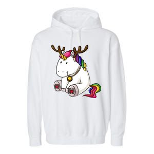 Cute Christmas Comic Reindeer Unicorn Garment-Dyed Fleece Hoodie