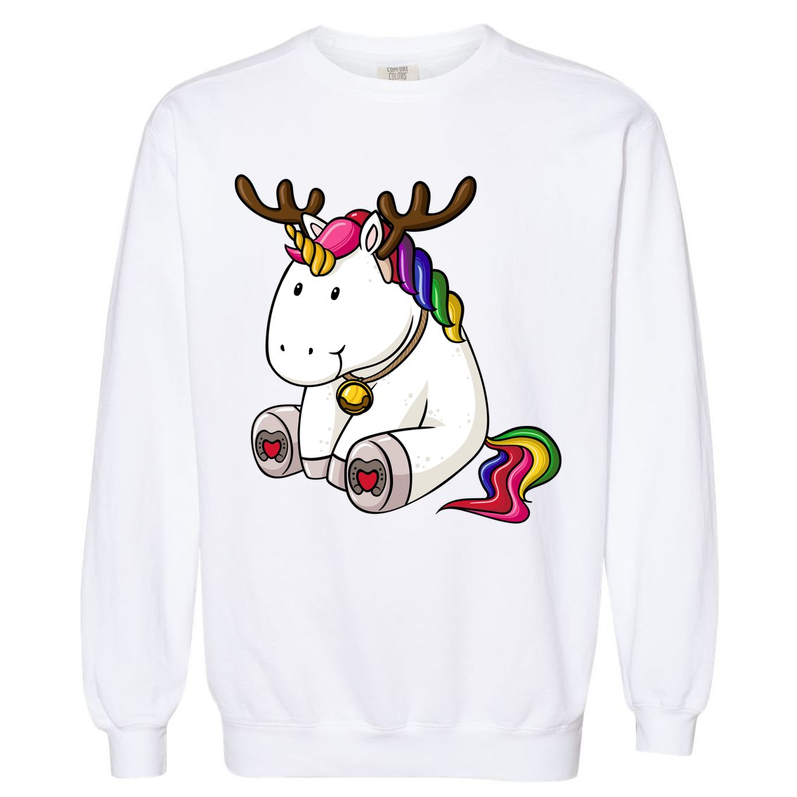 Cute Christmas Comic Reindeer Unicorn Garment-Dyed Sweatshirt