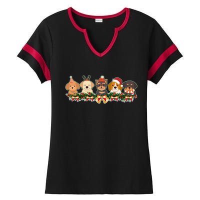 Cute Christmas Dogs Puppies Holly Garland  Ladies Halftime Notch Neck Tee