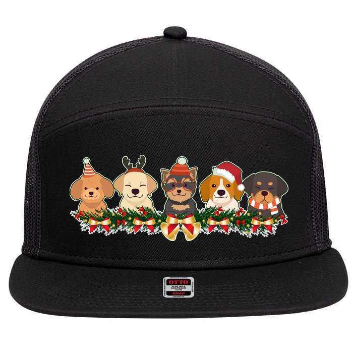 Cute Christmas Dogs Puppies Holly Garland  7 Panel Mesh Trucker Snapback Hat