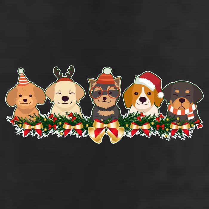 Cute Christmas Dogs Puppies Holly Garland  7 Panel Mesh Trucker Snapback Hat