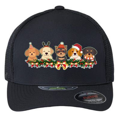 Cute Christmas Dogs Puppies Holly Garland  Flexfit Unipanel Trucker Cap