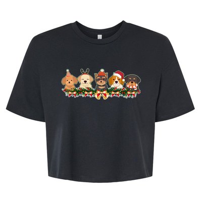 Cute Christmas Dogs Puppies Holly Garland  Bella+Canvas Jersey Crop Tee