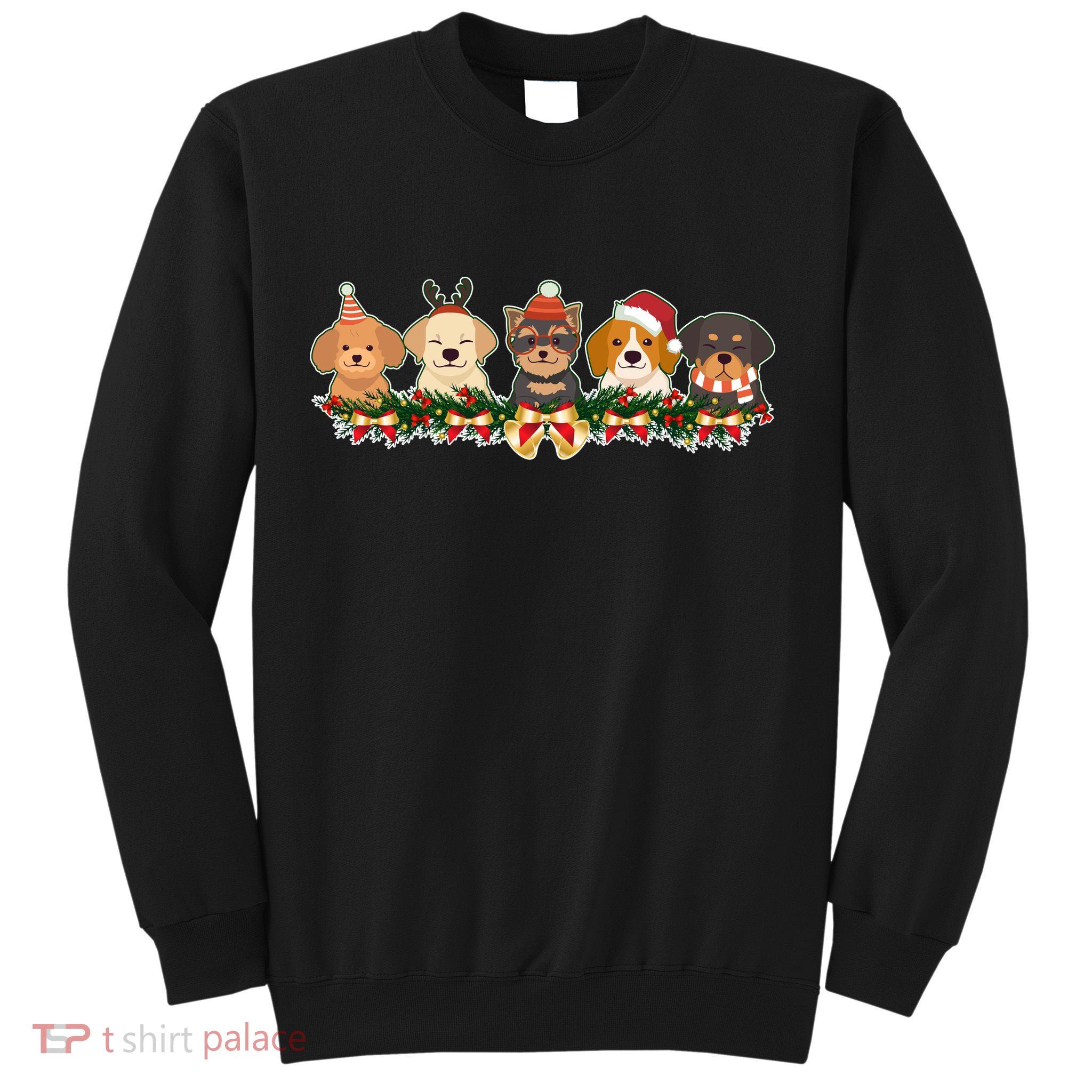 Cute Christmas Dogs Puppies Holly Garland  Sweatshirt