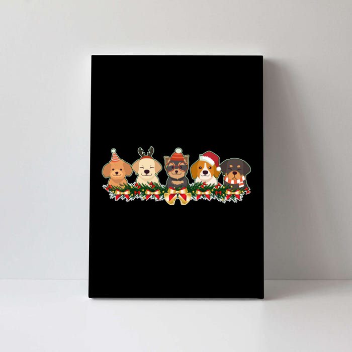 Cute Christmas Dogs Puppies Holly Garland  Canvas