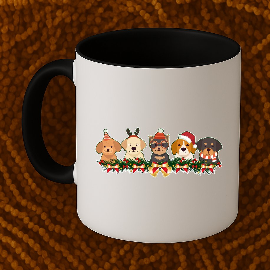 Cute Christmas Dogs Puppies Holly Garland  Mug