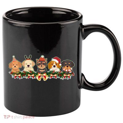 Cute Christmas Dogs Puppies Holly Garland  11oz C Handle Ceramic Mug