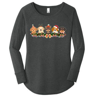 Cute Christmas Dogs Puppies Holly Garland  Women's Perfect Tri Tunic Long Sleeve Shirt