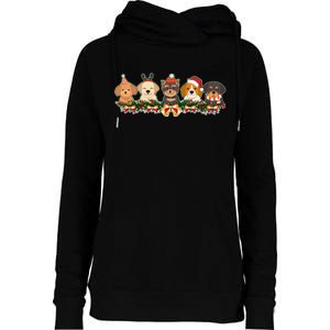 Cute Christmas Dogs Puppies Holly Garland  Womens Funnel Neck Pullover Hood