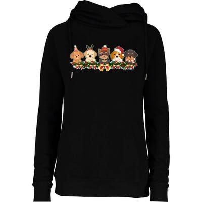 Cute Christmas Dogs Puppies Holly Garland  Womens Funnel Neck Pullover Hood