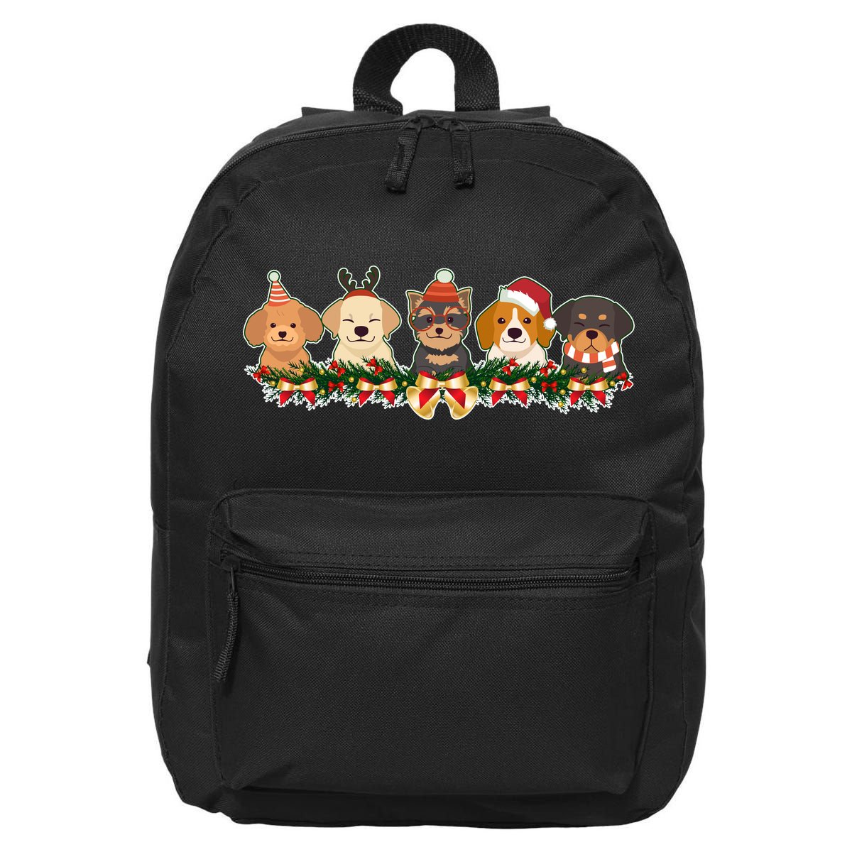 Cute Christmas Dogs Puppies Holly Garland  16 in Basic Backpack