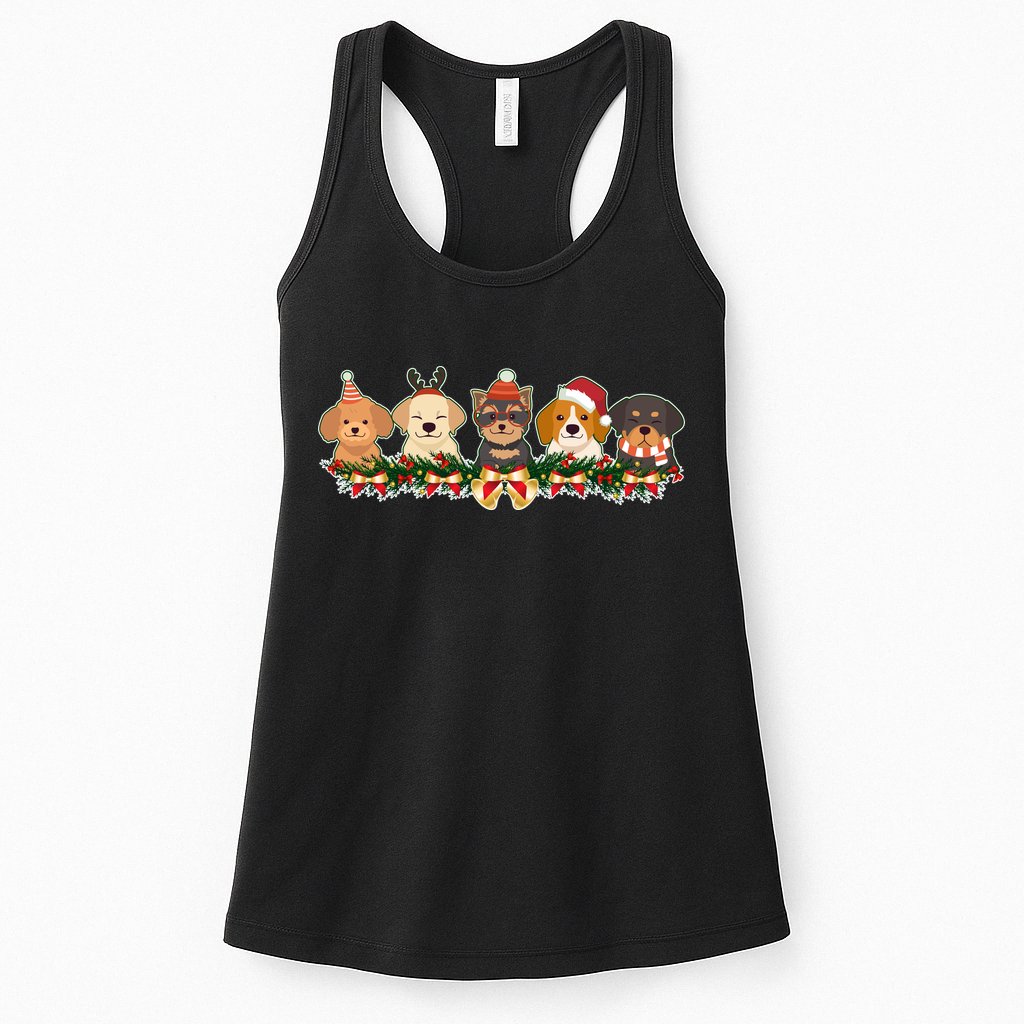 Cute Christmas Dogs Puppies Holly Garland  Womens Tank Top