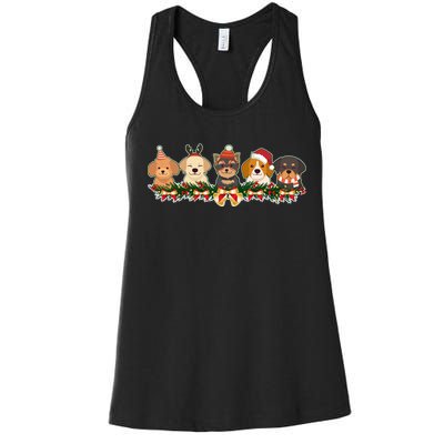 Cute Christmas Dogs Puppies Holly Garland  Women's Racerback Tank