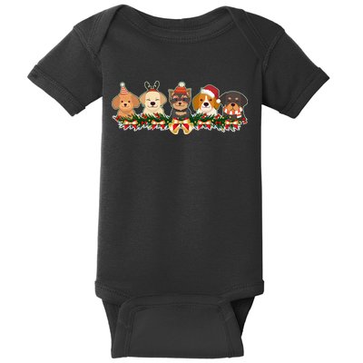Cute Christmas Dogs Puppies Holly Garland  Baby Bodysuit