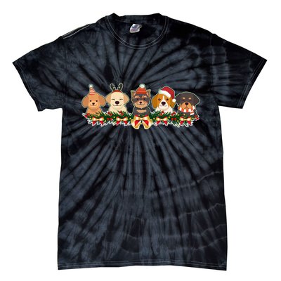 Cute Christmas Dogs Puppies Holly Garland  Tie-Dye T-Shirt