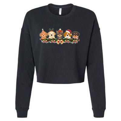 Cute Christmas Dogs Puppies Holly Garland  Cropped Pullover Crew